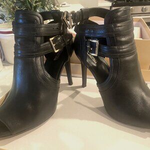 Michael Kors Blaze Open Toe Bootie Black Leather Sz 9.5